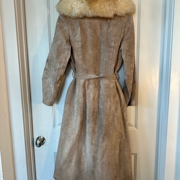 Vintage RARE 70’s Penny Lane Genuine Suede & Fur Belted MIDI Tan Trench Coat,S/M - Picture 7 of 10